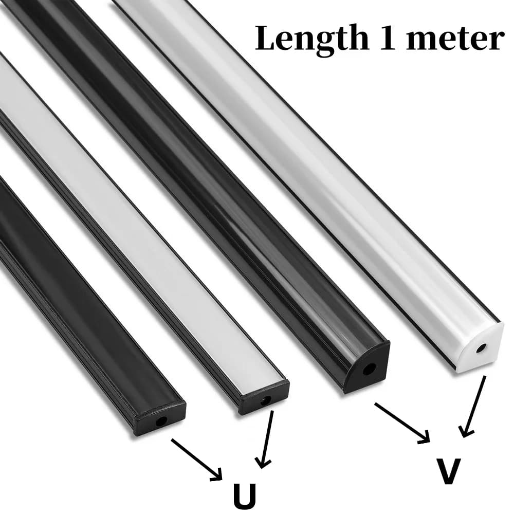 10-50 pcs/lot 1M Black LED Profile Aluminum Channel Holder Diffuser PC Cover U/V Shape Corner for 2835 5050 5730 COB Light