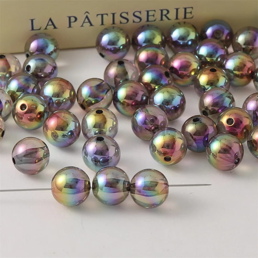 50Pcs 16mm UV Coated Aurora Shiny Acrylic Beads for Bracelet, Phone Lanyard, Keyring, Drop Earrings Craft