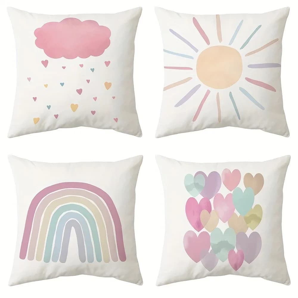 Cartoon rainbow star sun pattern printed pillow cover living room sofa cushion cover home room decoration without pillow core
