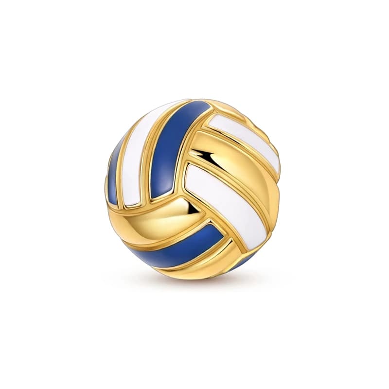 Charm in Argento Sterling 925 con Zirconi CZ, Ciondolo a Forma di Pallone da Pallavolo Dorato, Compatibile con Bracciali Originali, Regalo per Donna