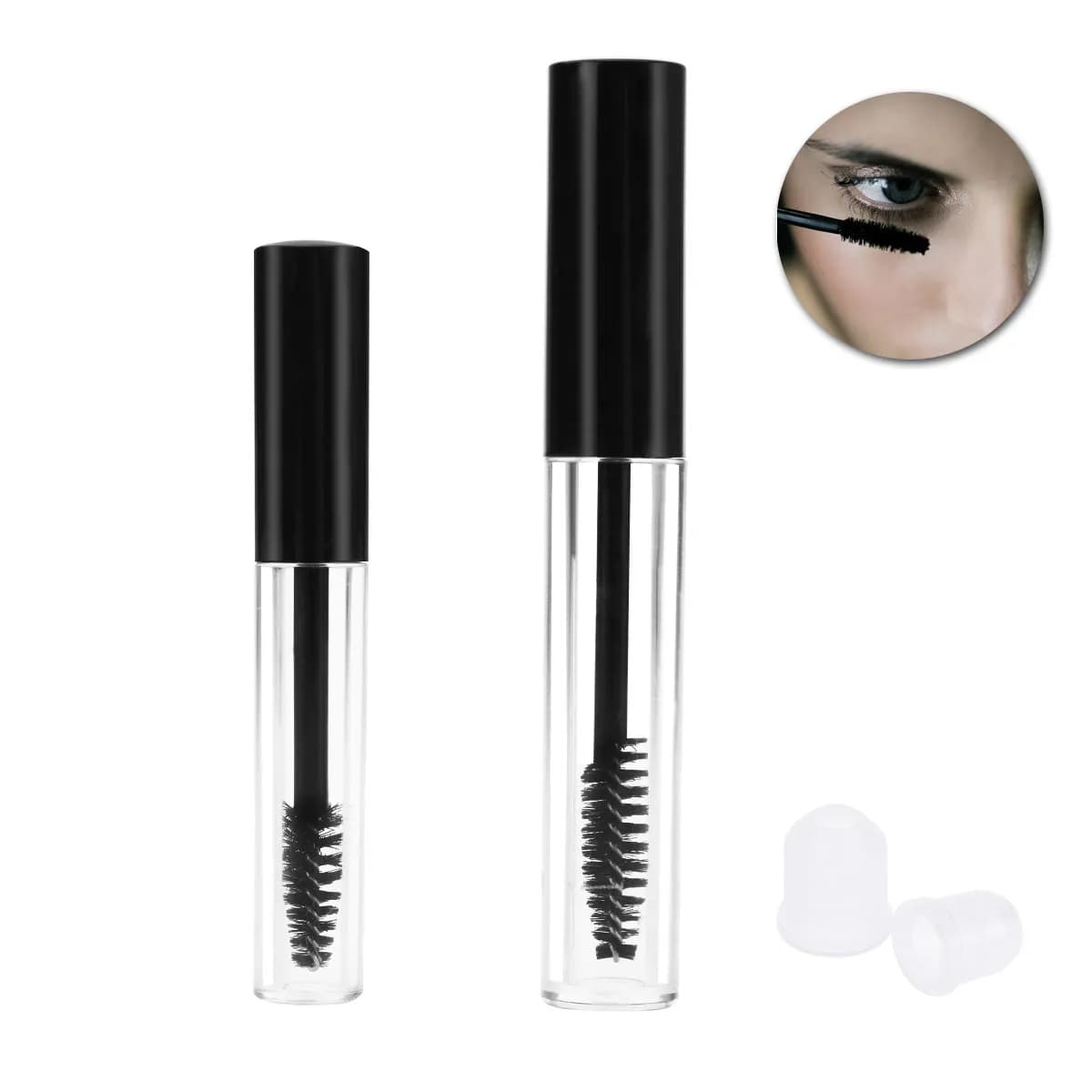Set of 2 empty tubes for eyelashes, two sizes, transparent container for mascara with cover and integrated brush, perfect for serum DIY eyelashes