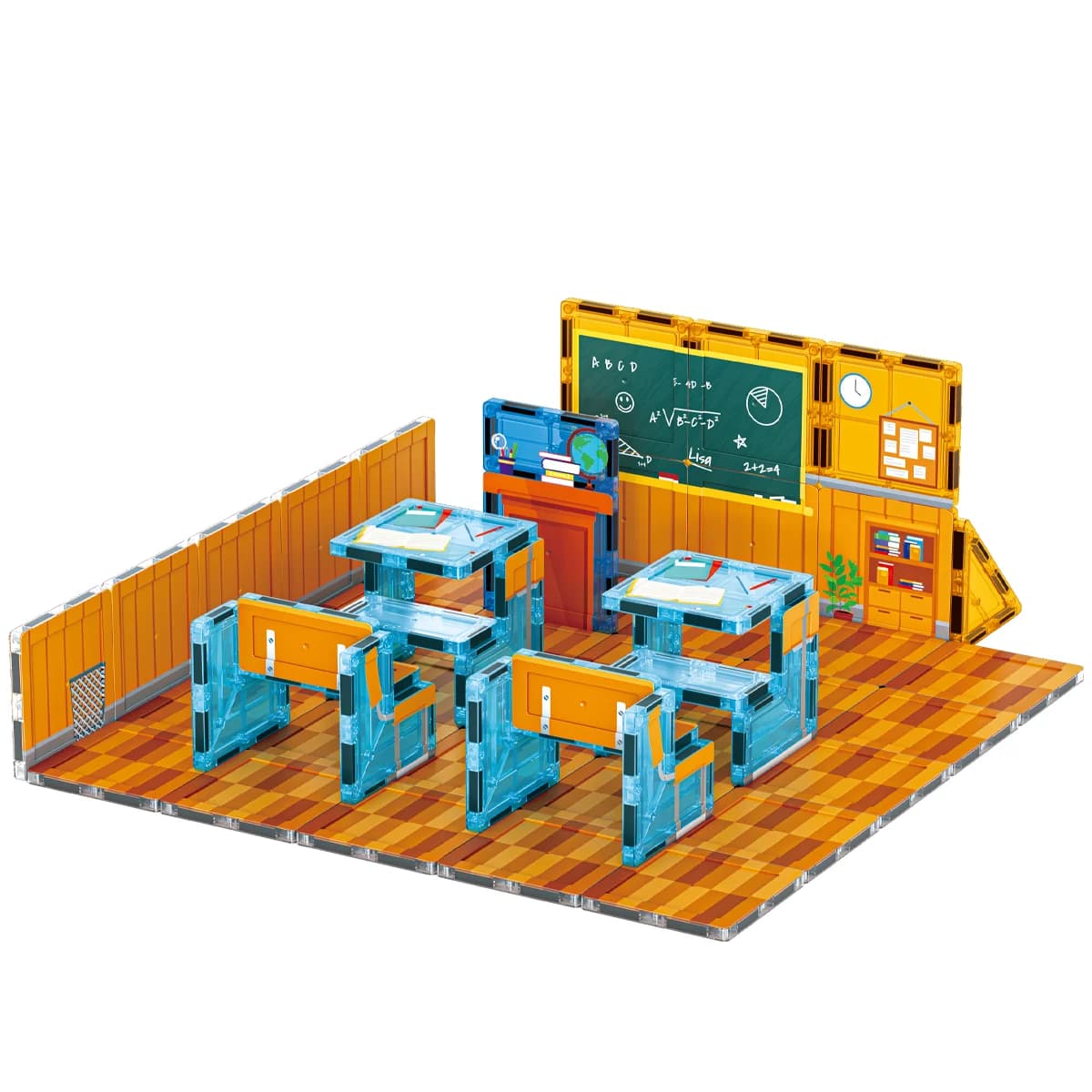 Classroom Theme Magnetic Tiles Set STEM Educational Magnetic Building Blocks Pretend Play School Scene Kids Construction Toys