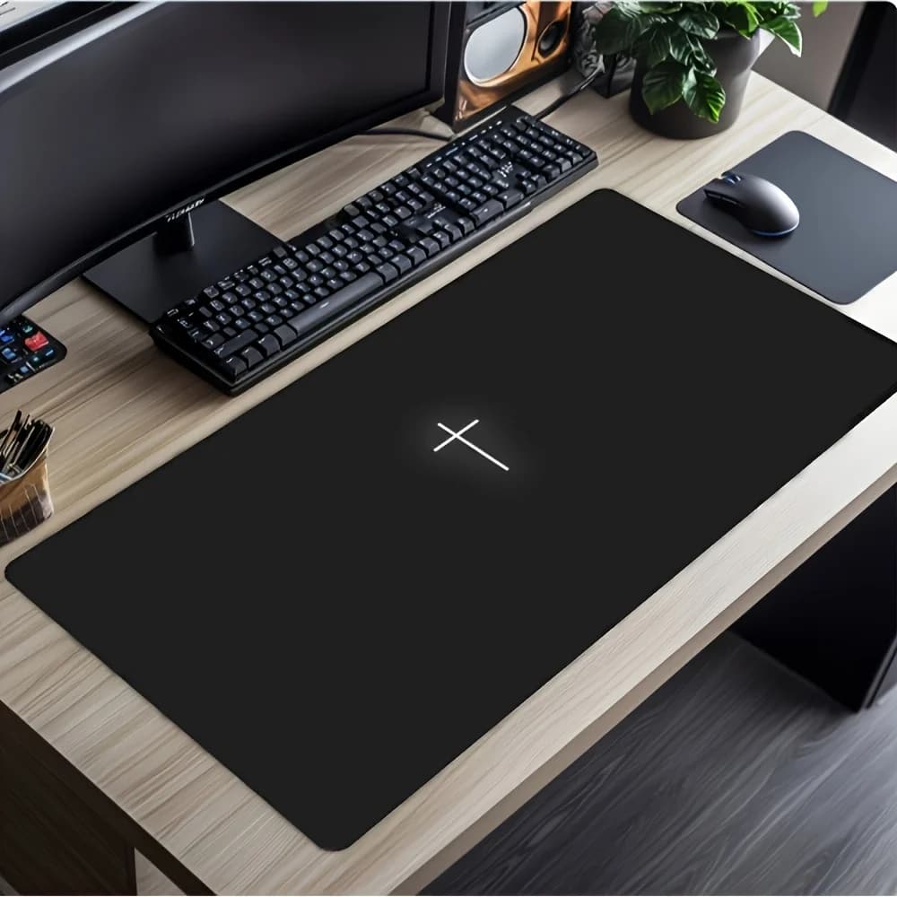 Tappetino per mouse da gaming, design a croce bianco e nero - Base in gomma antiscivolo