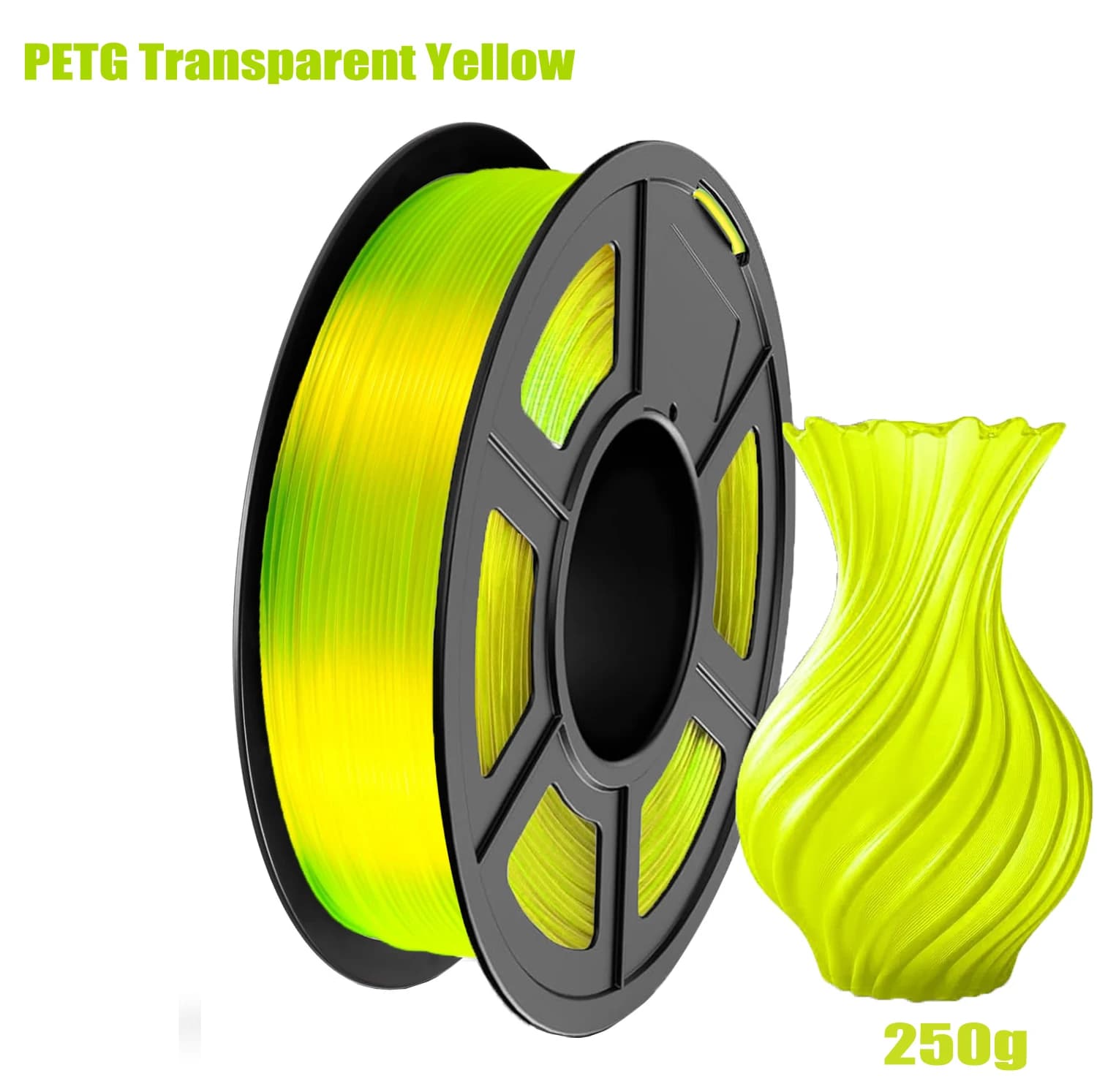 Filamento PETG Filamento per stampante 3D da 1,75 mm, precisione dimensionale +/- 0,02 mm, (giallo trasparente)