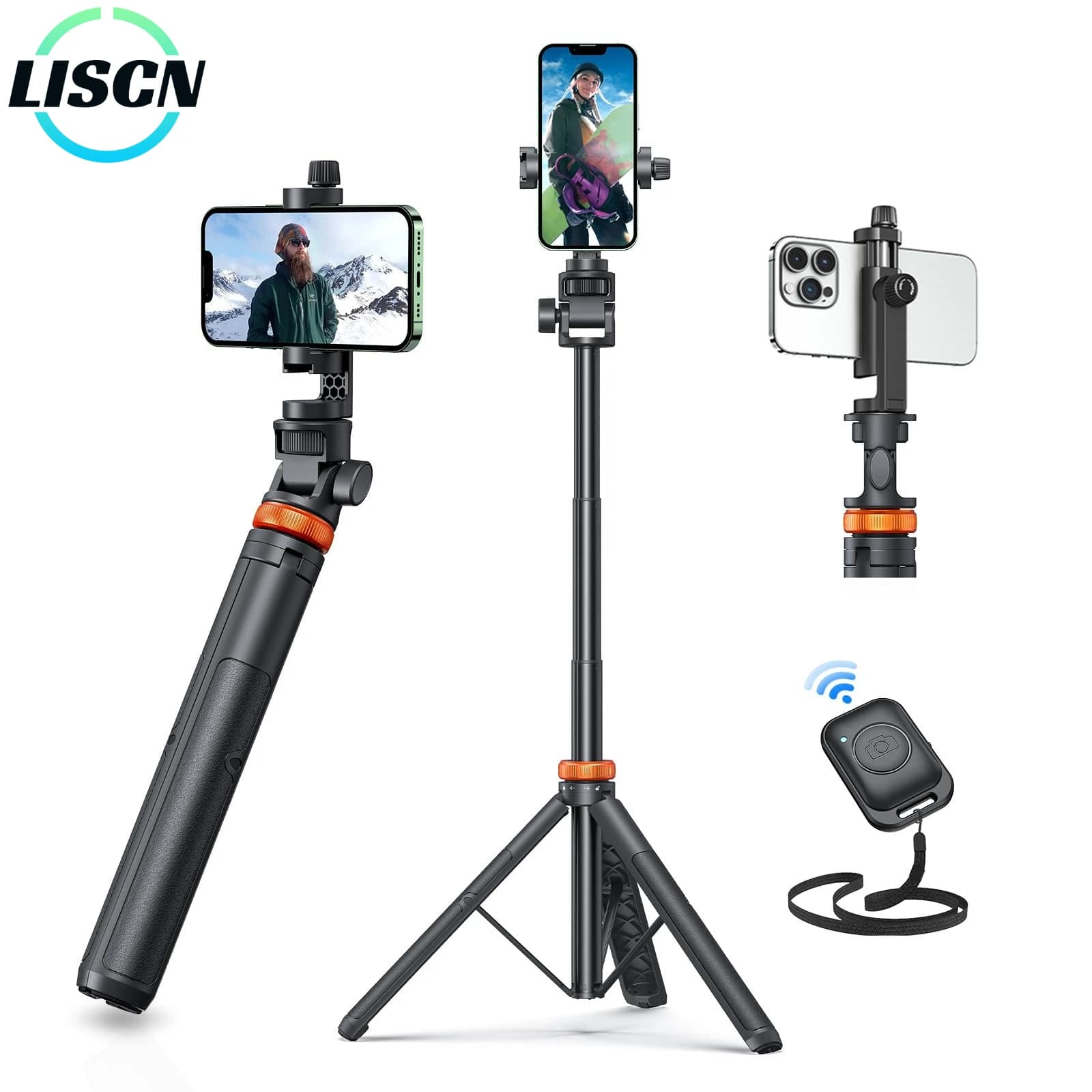 Treppiede per telefono da 1,49 m per iPhone e treppiede per selfie stick con supporto per treppiede per telefono estensibile remoto compatibile con iPhone/Android