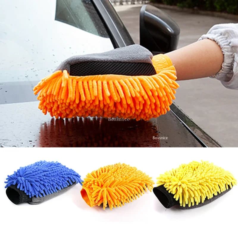 Asciugamano in microfibra Lavaggio auto impermeabile Guanti in ciniglia in microfibra Guanto per pulizia auto spesso Spazzola per dettagli in cera Cura dell'auto Doppia faccia
