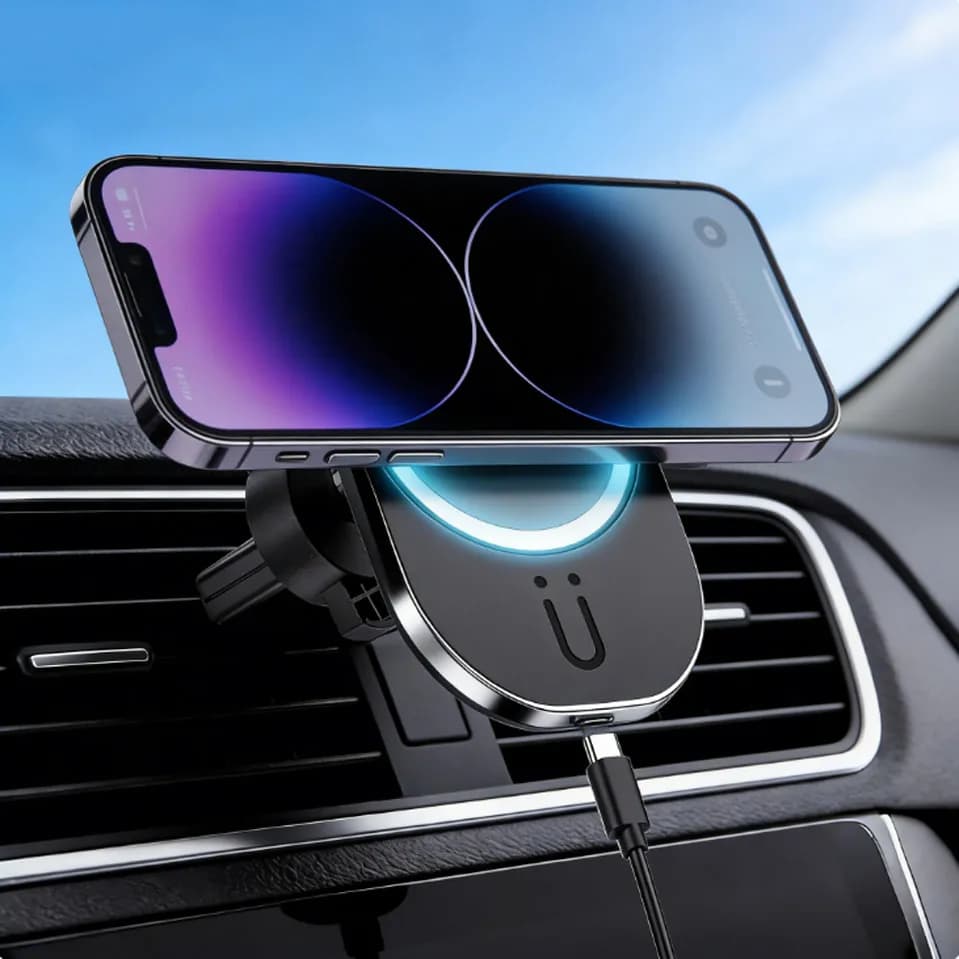 Caricatore Wireless Magnetico per Auto 15W con Supporto Telefono Rotazione 360° ° Supporto Magnetico Girevole per Telefono da Auto con Ventola di Raffreddamento per iPhone Serie 12-17