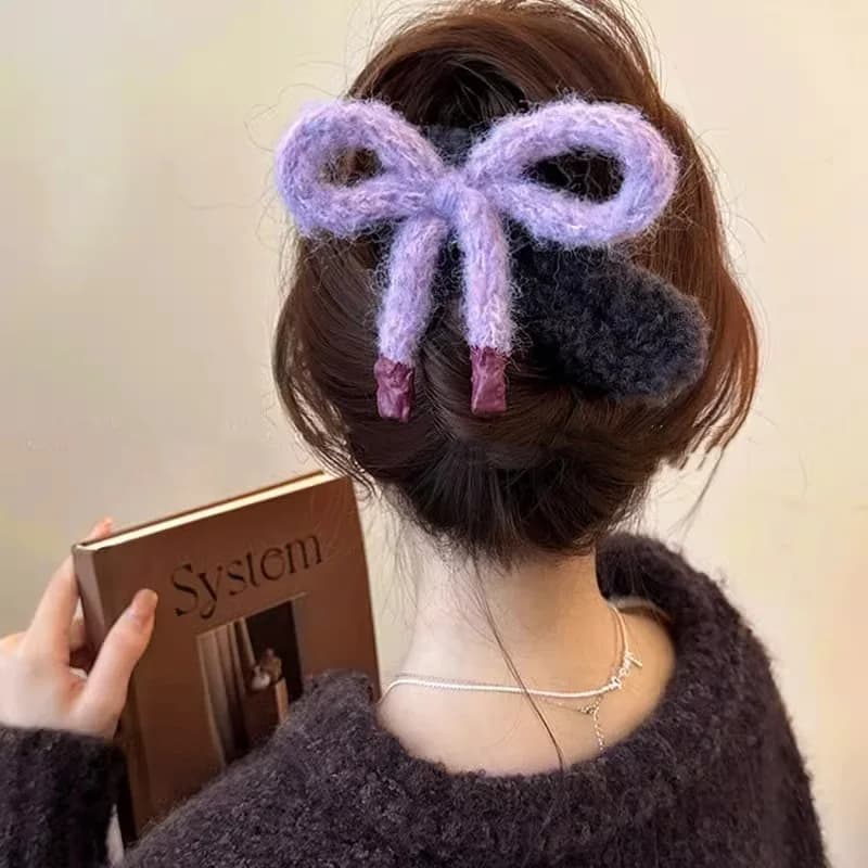 Fermagli per capelli grandi con fiocco in peluche autunno/inverno, morbidi e caldi, a becco d'anatra, per ragazze e donne, accessori alla moda e graziosi