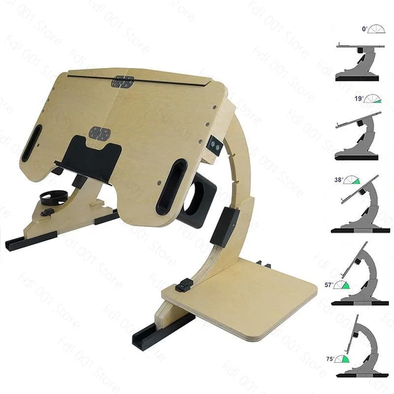 Desktop computer stand, portable and foldable stand, multi-functional reclining desk, made of wood, 360° adjustable laptop stand