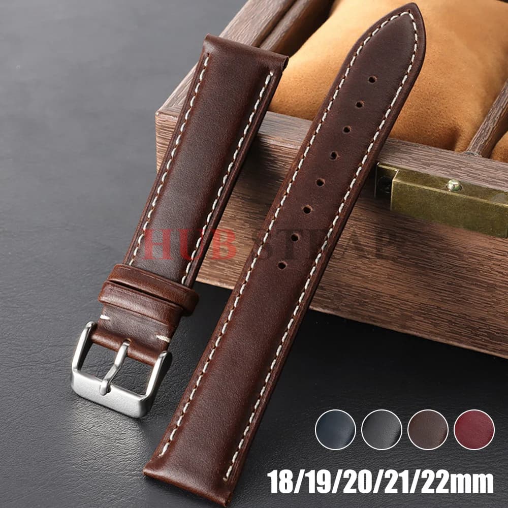 18mm 19mm 20mm 21mm 22mm Vintage Oil Wax Leather Watch Strap Brown Universal Head Layer Cowhide Watchband Accessories Pin Buckle