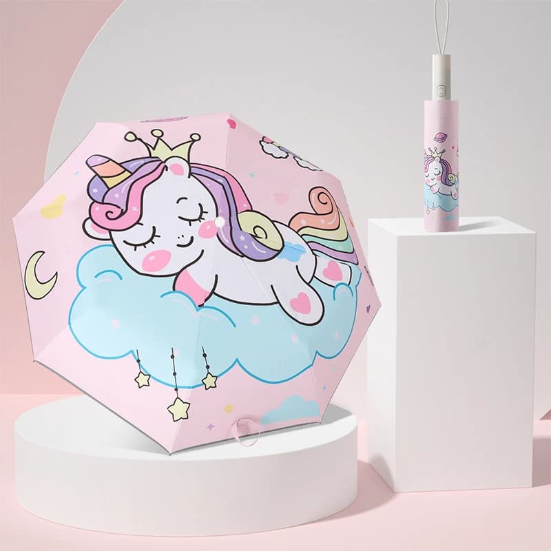 Ombrello automatico Ombrello corona principessa unicorno rosa, Ombrelli pieghevoli antivento, Ombrello con design a strisce riflettenti, senza rimbalzo