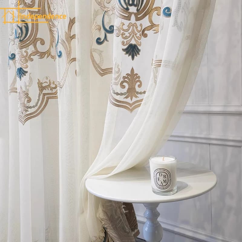 Embroidery White Gauze Curtains for Living Room Bedrooms Villas Customized Door Curtains Partition Curtains Finished Products