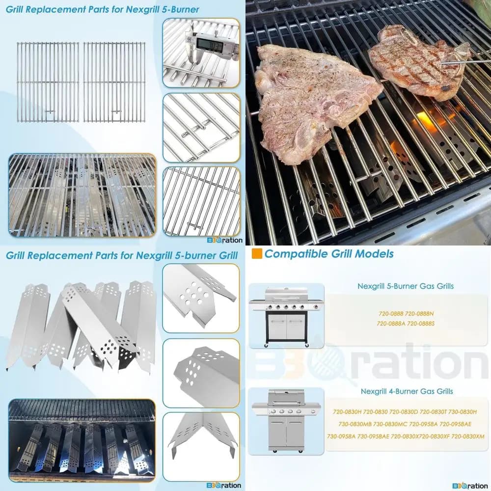 Kit di ricambio per griglia a 4-5 fuochi Nexgrill: scudi termici e griglie di cottura per modelli 720-0888S, 720-0888N, 720-0888, 720-0830H, 7
