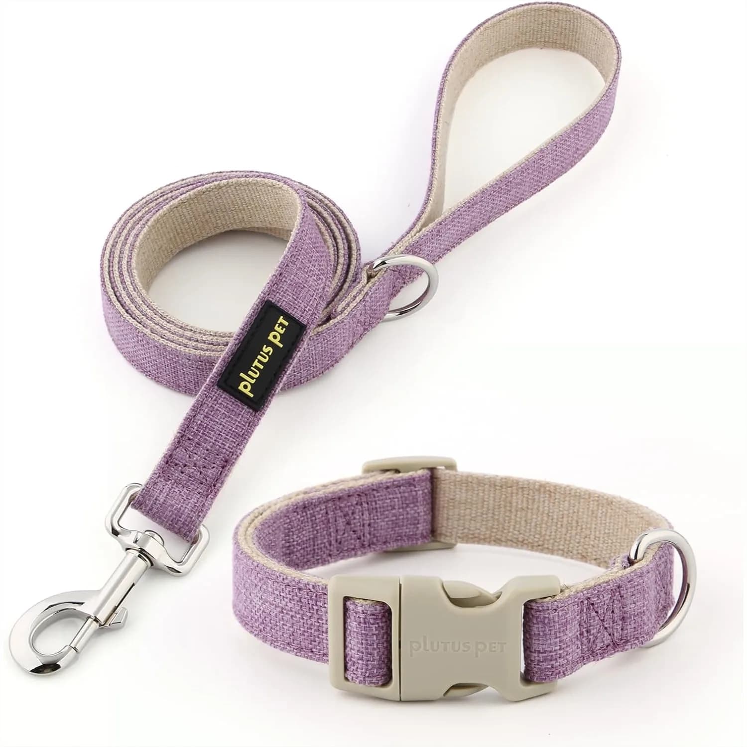 Set Collare e Guinzaglio per Cani in Cotone e Canapa, Regolabile per Cani di Taglia Piccola, Media e Grande, Resistente e Delicato sulla Pelle, Lavanda