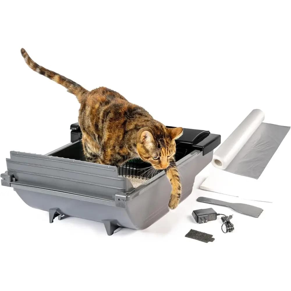 Lettiera per gatti semiautomatica Sel Cleaning - Lettiera per gatti Smart Scoop con 18 sacchetti e filtro al carbone per un massimo di due gatti da 6-16 libbre