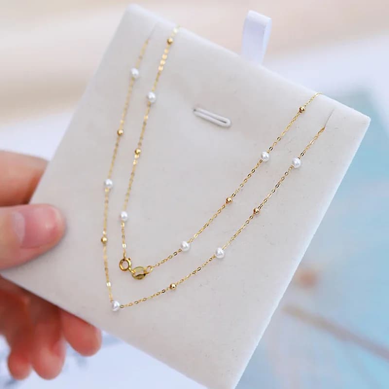 Collana di perle d'acqua dolce naturali in oro puro 18 carati, piccola palla solida, gioielli dorati autentici AU750 per le donne, bel regalo X709