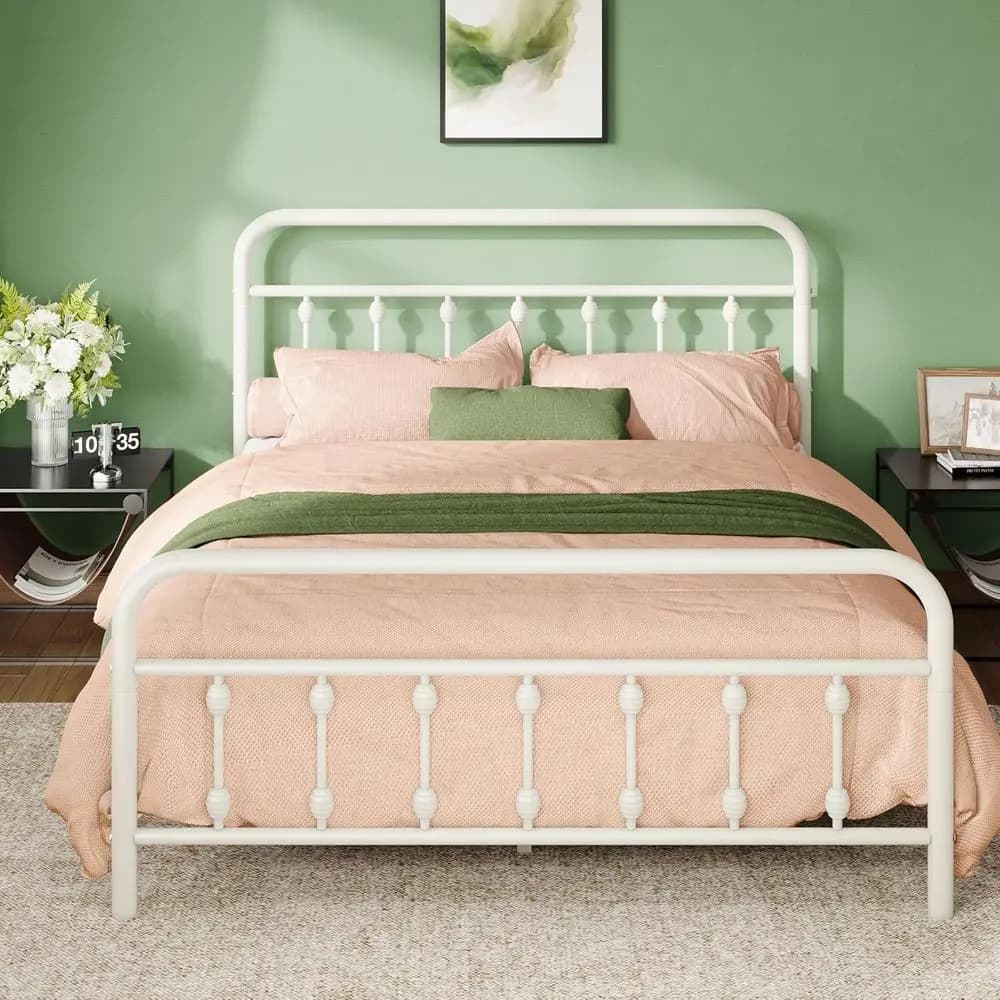 Letto a piattaforma in metallo da 14 pollici con pannello/finitura in ferro battuto in stile italiano, base per materasso, facile montaggio, spazio di archiviazione sotto il letto