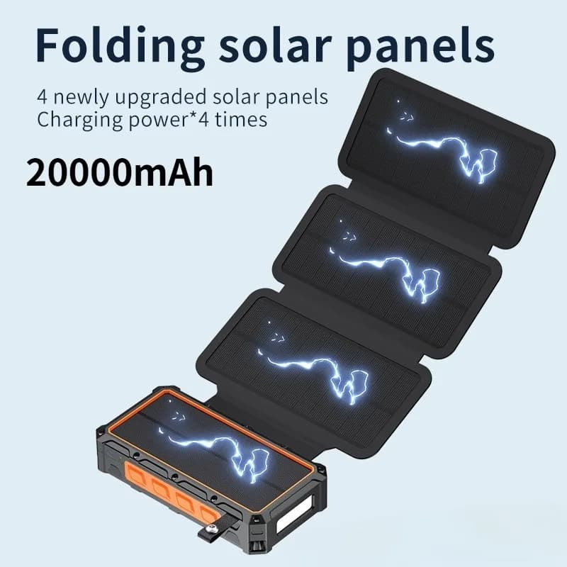 Caricatore solare 20000mAh Solar Power Bank con uscite Caricatore portatile a ricarica rapida, 4 pannelli solari con torce elettriche per telefono,