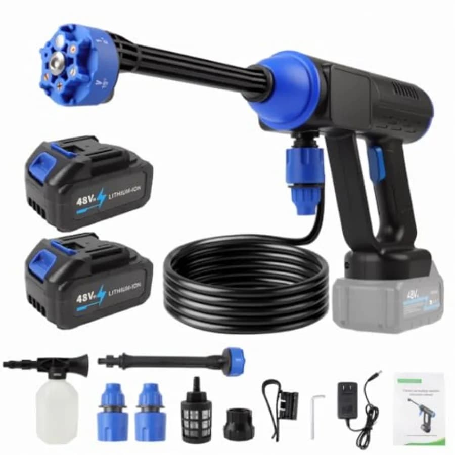 Wireless portable battery cleaner with 6-in-1 nozzle, foam tank and garden hose, car and floors