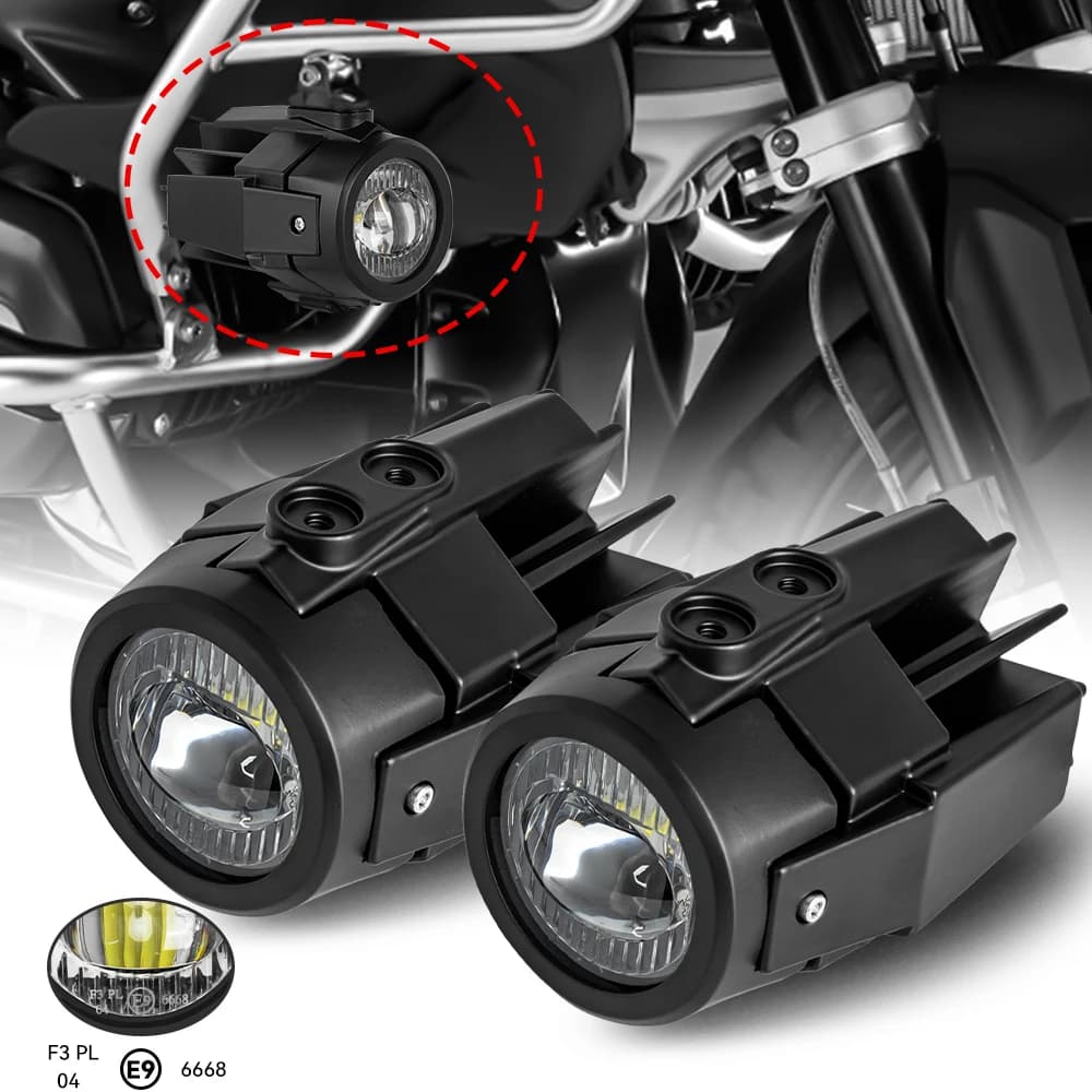 E9 Moto LED Faro Ausiliario Flipable Fendinebbia Protezione Per BMW R1200GS LC R1250GS Adventure R1250RT R1200RT R1250RS