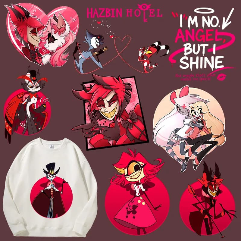 Hazbins Hotel Series Heat Transfer Sticker Cartoon Charlie Vaggie Shirt DIY Decor Fashion Iron on Patches Trend Birthday Gifts