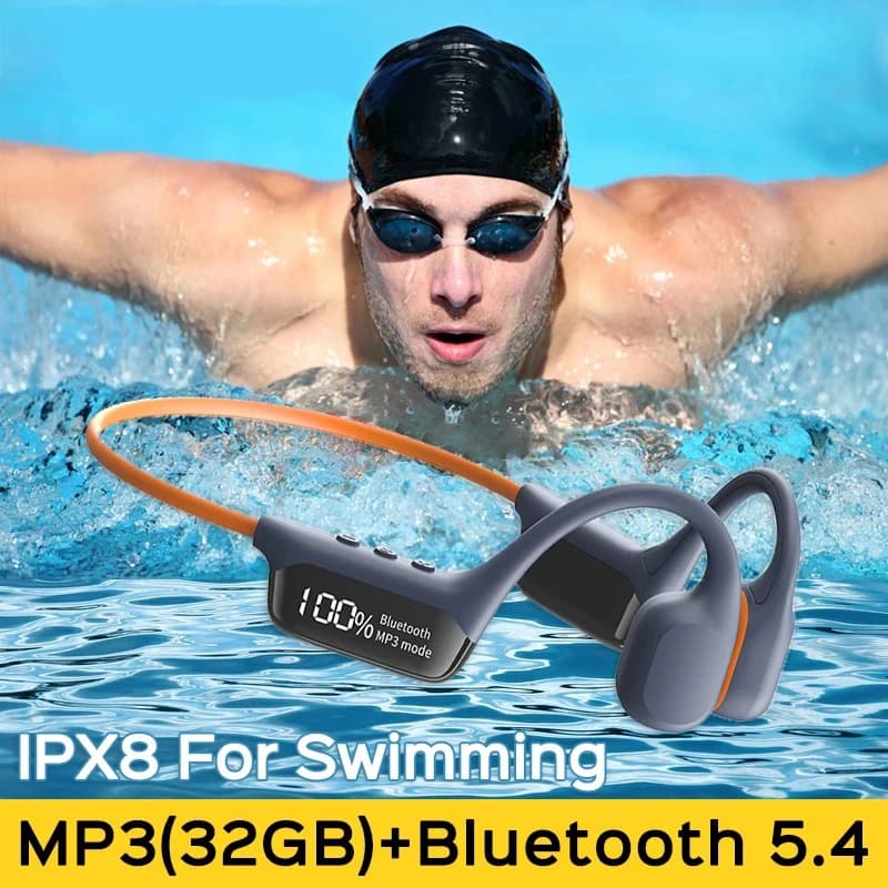 LongMao S10 Cuffie a Conduzione Ossea Wireless IPX8 per Nuoto, Bluetooth, Lettore MP3 32GB, Auricolari Sportivi con Bassi Hi-Fi