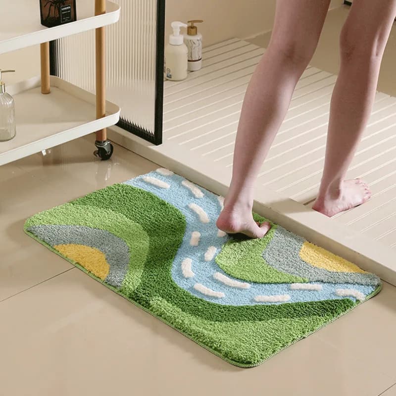40x60cm Bathroom Rug Absorbent Anti Slip Floor Mat Green Leaf Plush Carpet Bath Door Mat Bedroom Living Room Foot Pad