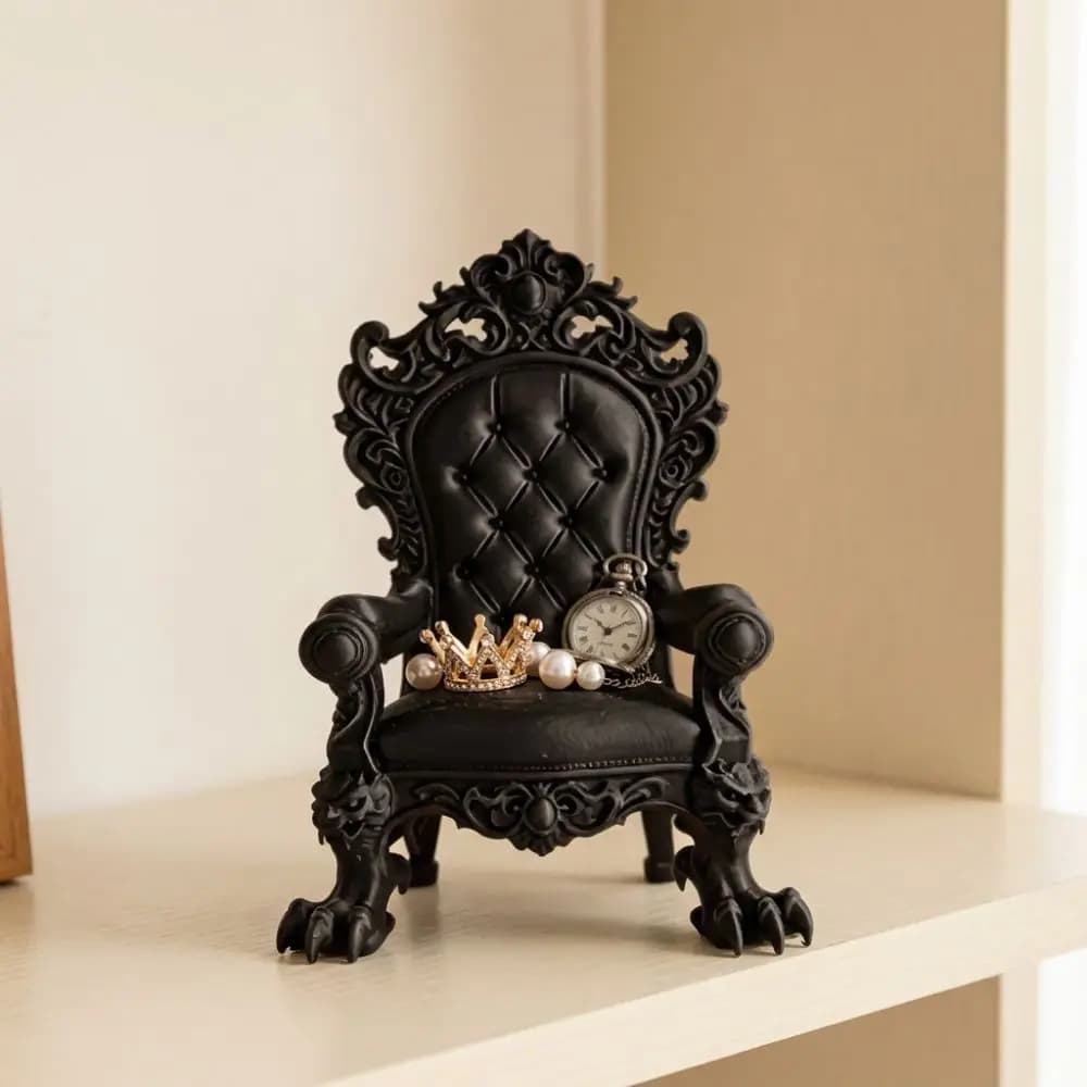 3D Printed Mini Gothic Throne Display Chair Dark Style Vintage Luxury Throne Stand Claw Legs Imitation Cushion Back
