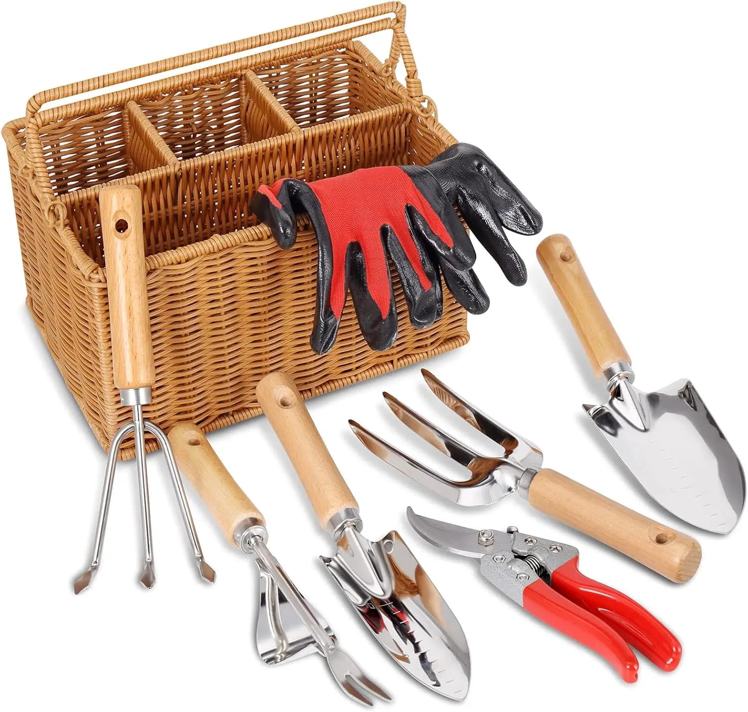 Stainless Steel Gardening Tools Set Resistant with Recycle Bin, Power Supplies, Gloves - Gift Perfect for Gardening for Women and Men