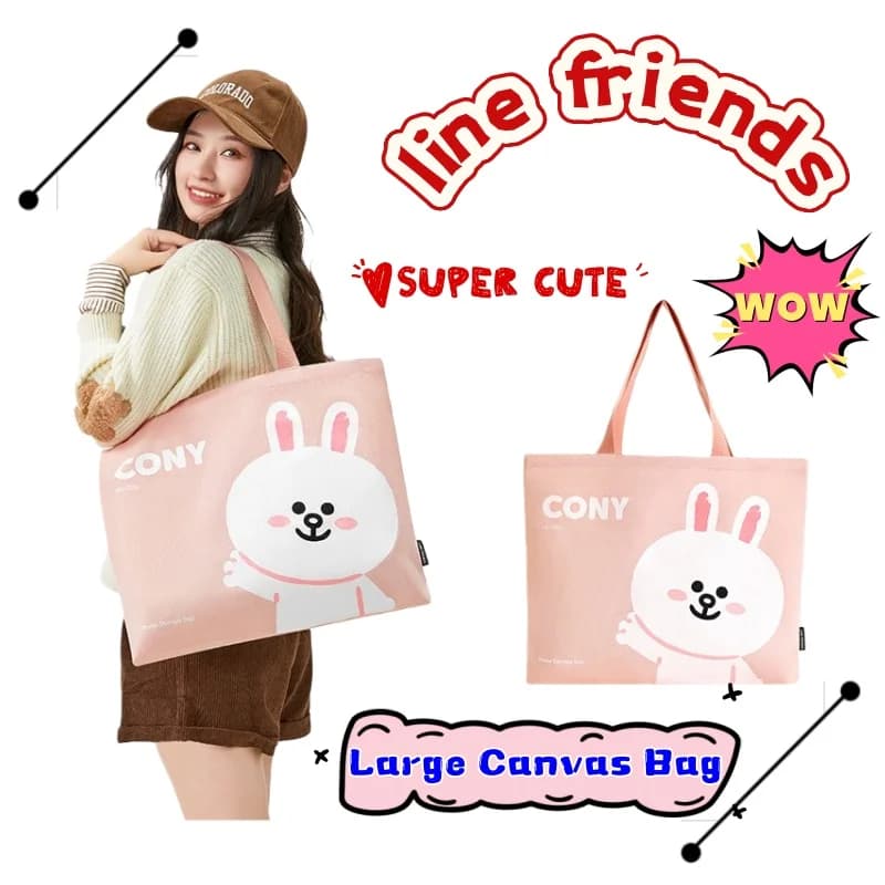 Line friends Brown Cony Sally High-value Creative Simple Portable Supplementary Cloth Bag Large Capacity Commuter Canvas Bag