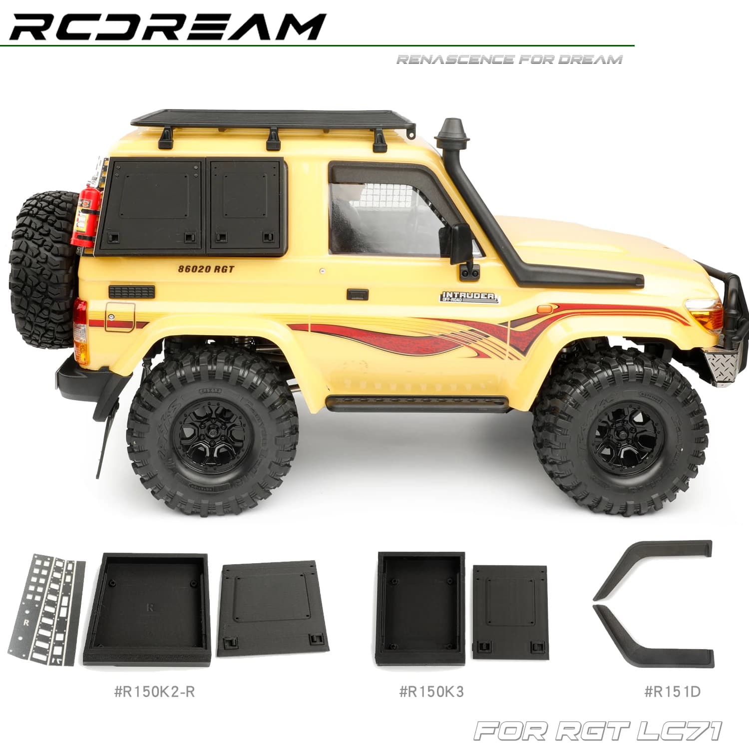 RCDream 1/10 Cassetta degli attrezzi Scatola di espansione portaoggetti laterale Finestra Scudo meteorologico Visiera Deflettore vento per RGT LC71 EX86020 Parti di aggiornamento