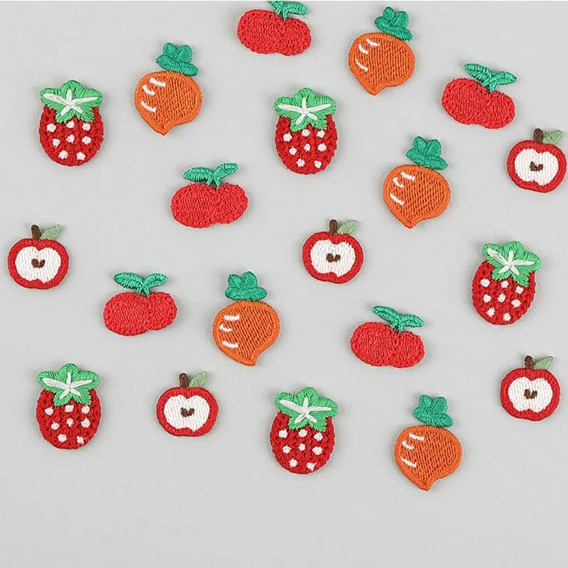 100pcs Children's Hair Accessory Embroidery Patches Strawberry Apple Cherry DIY Material for Sweaters Shoes Caps Socks Clothing