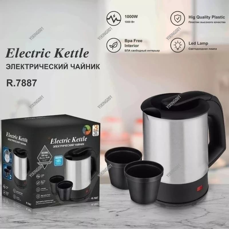 Mini Electric Kettle 0.5L 1000W Stainless Steel Home & Travel