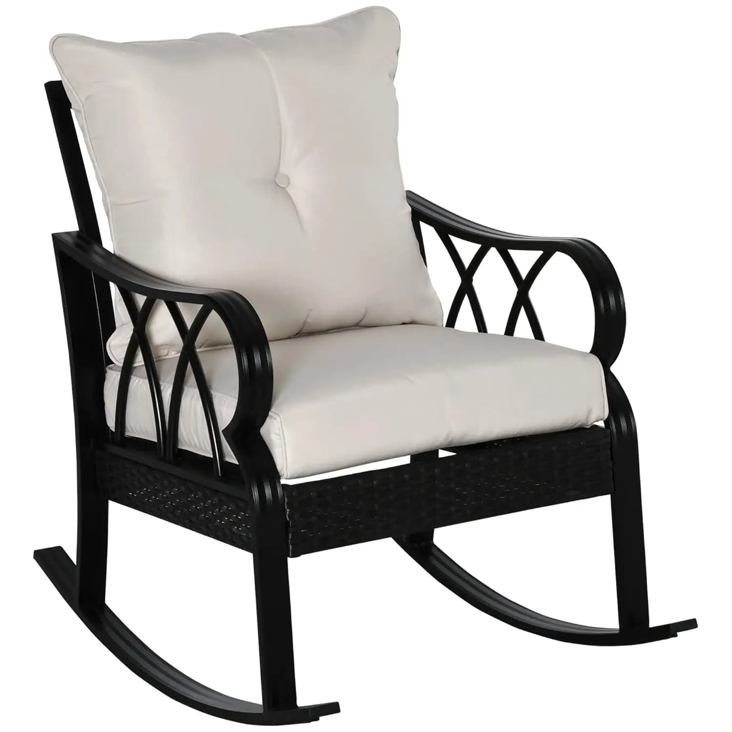 Outdoor Wicker Rocking Chair with Padded Cushions, Aluminum Furniture Rattan Porch Rocker Chair w/Armrest for, Customized