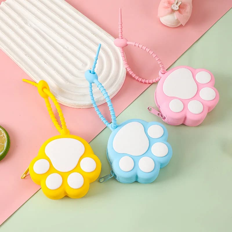 Fashion Kawaii Animal Paw Silicone Coin Purse Portable Mini Earbud Pouch Multifunctional Stretchable Wallet For Daily Use Gift