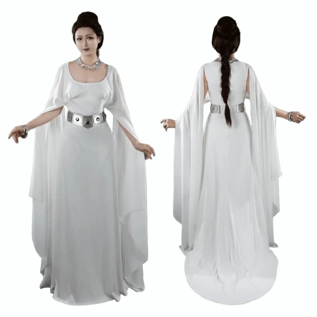 Principessa Leia Costume Cosplay Star Film da donna Guerre Una nuova speranza Halloween Fancy Dress Abito bianco Abito Cintura Festa Comic-con Regalo