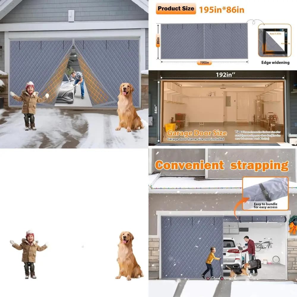 Magnetic insulating kit for garage for 2 cars, 16x7 feet, thermal curtain for door, winter grey
