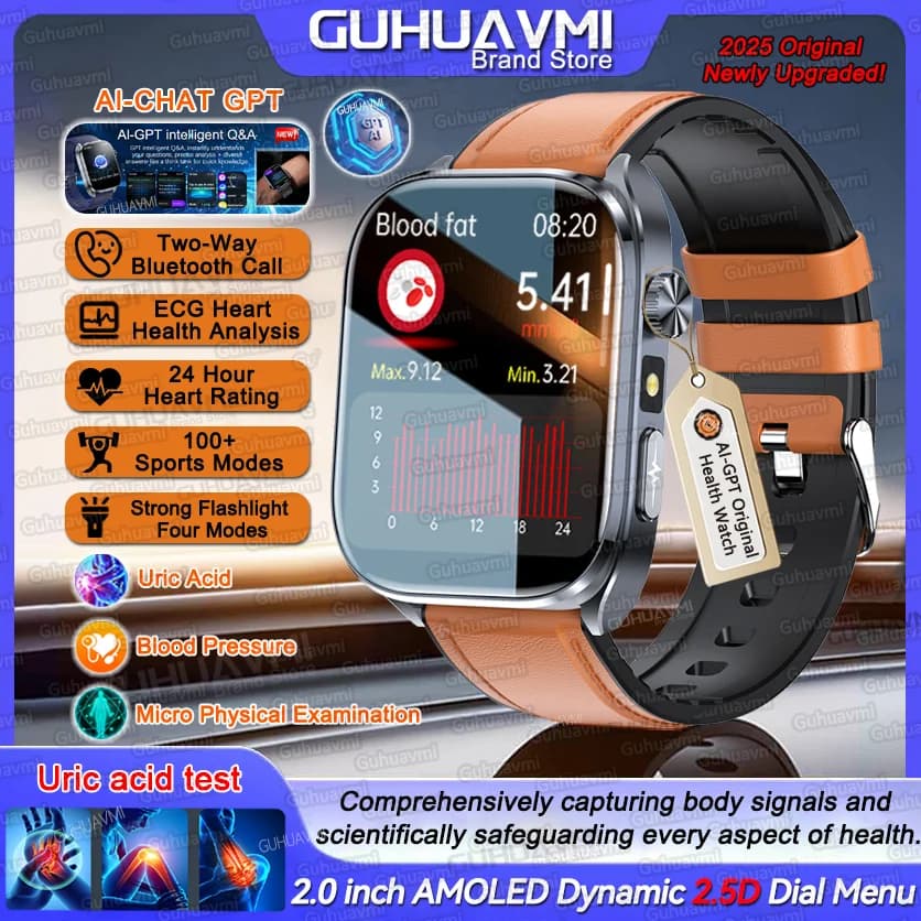 2025 Nuovo Analisi del Grasso Del Corpo Salute Astuto Della Vigilanza Per Le Donne Degli Uomini ECG Cuore Acido Urico Pressione Sanguigna 2.0 "AMOLED Orologio Chiamata Smartwatch