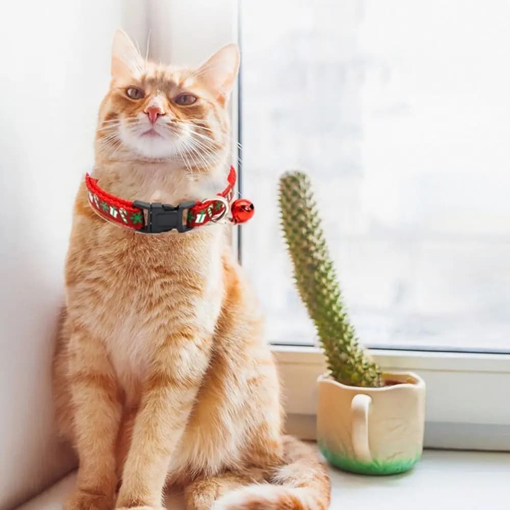 con campana Collare natalizio per gatti Polipropilene Bianco/Verde/Rosso Collare natalizio per animali domestici regolabile con motivo fiocco di neve/alce cervo