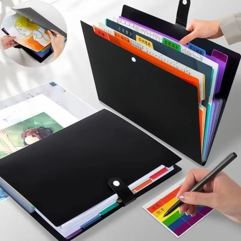Cartella Classificatrice A4 a 7 Scomparti, Organizzatore da Scrivania Multistrato, Cartella Colorata in PP per Compilazione Dati, Cartella Arcobaleno