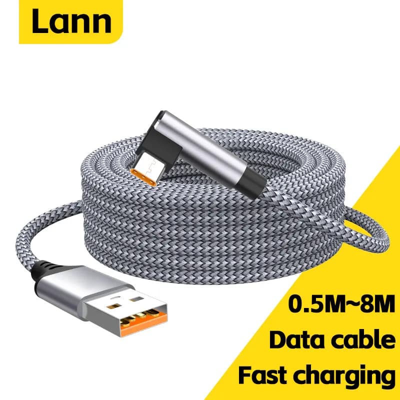 Quick charging cable USB C Elbow type C 6A Charging cable for phone extension from 3 m 5 m for Samsung camera Huawei Xiaomi Oppo OnePlus VR