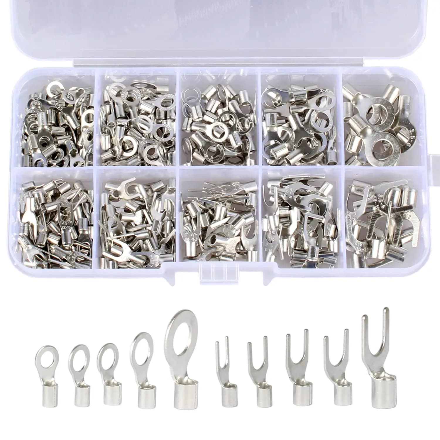 200/320 Pz 10 in 1 Terminali Anello Non Isolato Forcella Terminali In Ottone Tipo U Assortimento Kit Cavo Filo Connettore Crimp Spade
