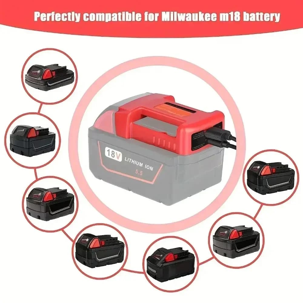 Power Bank USB Type-C a Ricarica Rapida per Batterie al Litio DeWalt 20V, Milwaukee 18V, Makita ed Einhell, per Laptop e Cellulari
