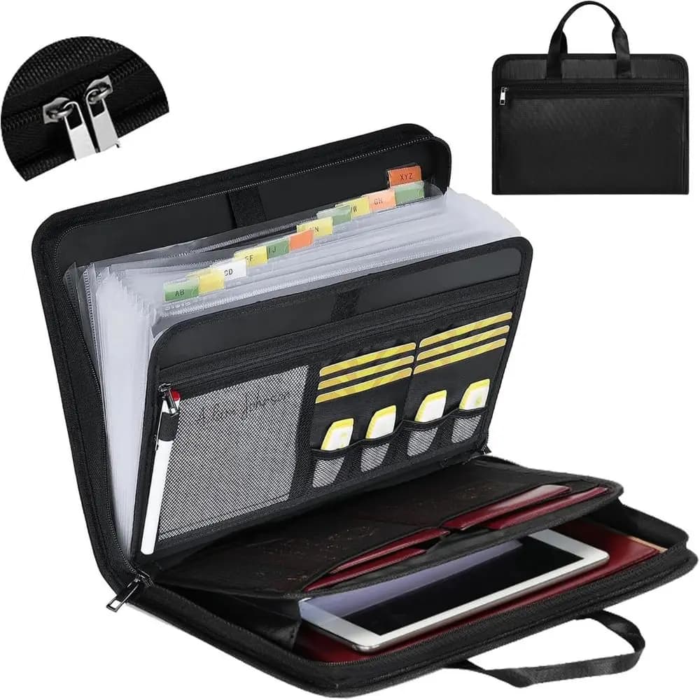 Organizzatore per Documenti a 13 Tasche con Cerniera ed Etichette, Cartella Espandibile Portatile, Borsa Ignifuga per Documenti