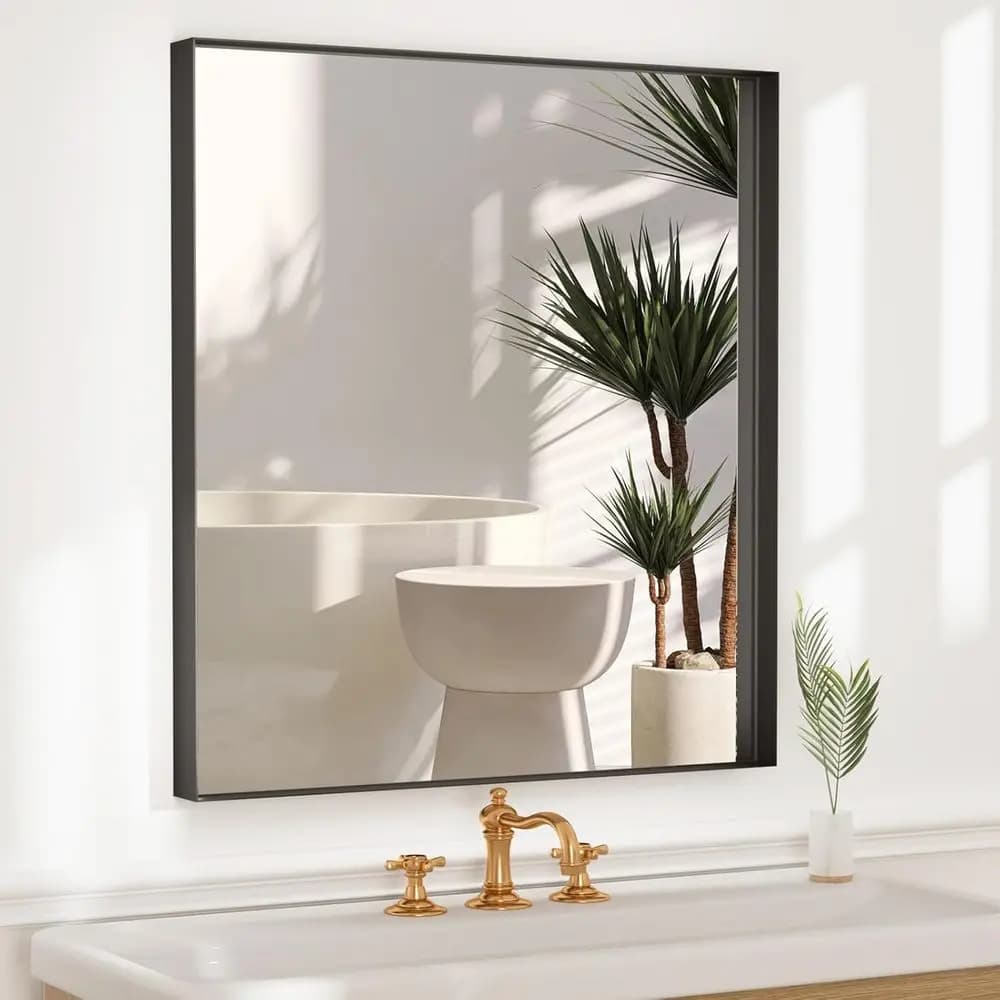 36”x 28” Black Bathroom Mirror Over Sink, ern Vanity Mirror, Black Mirror Living Room Bedroom Hallway Decorative,Tempered Glass