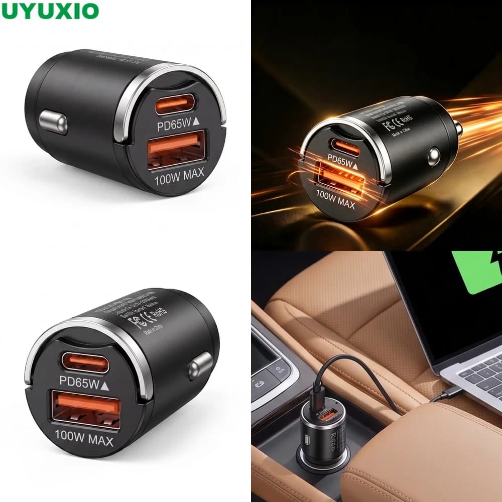 165W Travel Car Charger PD 65W USB C and 100W USB A Charging for Multiple Mobile Devices Zinc Alloy Body with Safe Charging
