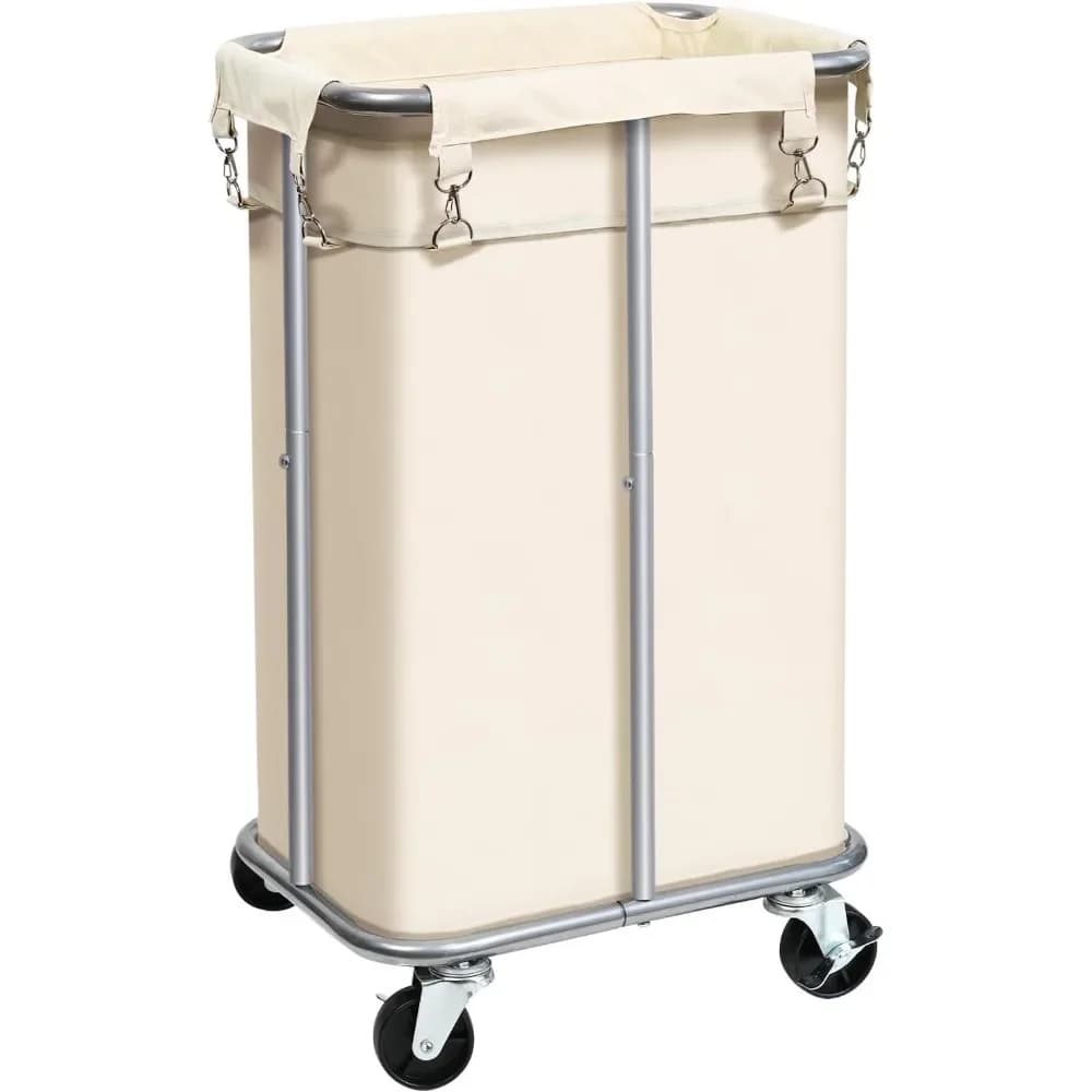 Linen basket with wheels, bedding basket with castors with removable bag, 100 liters linen trolley, high and narrow and thin clothes