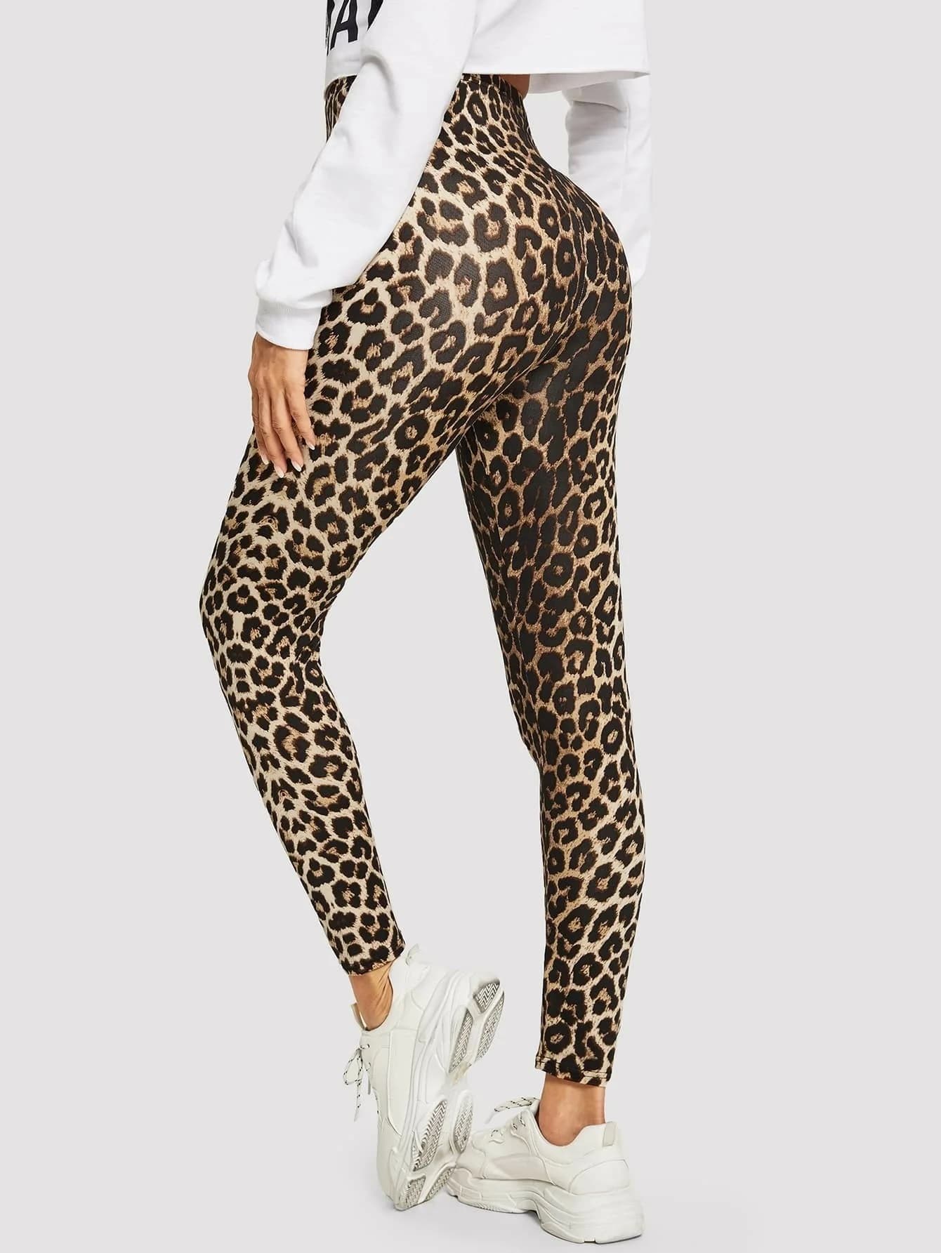 Leggings da donna a vita alta con stampa leopardata marrone, leggings slim elasticizzati ultra morbidi, pantaloni skinny con motivo ghepardo per tutti i giorni
