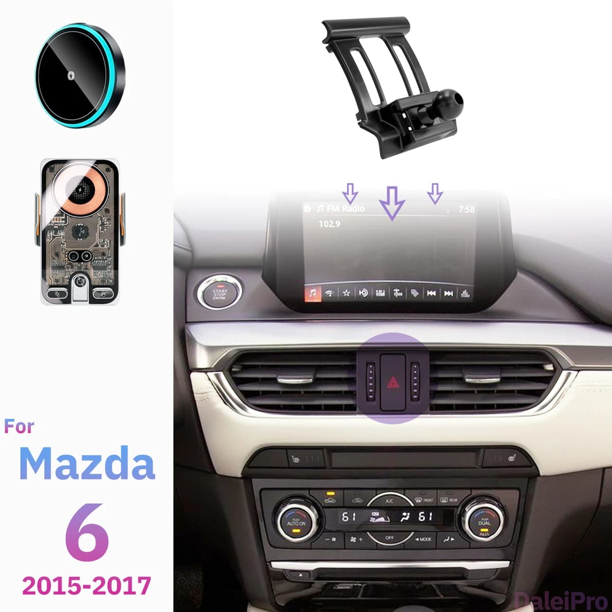 Supporto per Telefono Auto con Caricatore Wireless per Mazda 6 GL 2015 2016 2017, Base Magnetica Forte con Bloccaggio Automatico