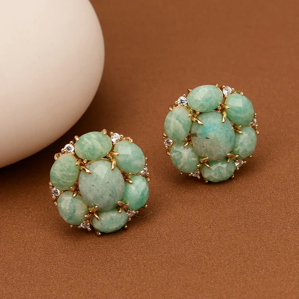 APDGG Orecchini a forma di fiore con zirconi cubici in cristallo blu con amazzonite naturale, regalo Jewerly